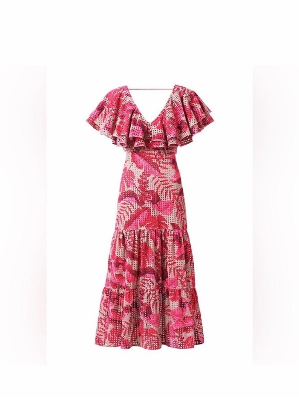Floral Red Ruffle Maxi Dress - Picture 3 of 10